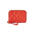 Quilted diamond pattern organ card holder in red leather with golden zipper and strap - Red