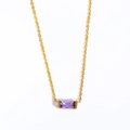 Gold stainless steel necklace featuring a rectangular purple zircon birthstone pendant - June Necklace - Lavender