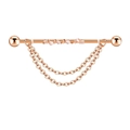 Industrial barbell piercing with rose gold chain and pink crystals in high polish finish - Rose Gold Chain Pink Beads