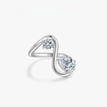 Elegant S925 sterling silver ring with irregular infinity lines and round pear diamonds - US Size 5 / Infinity Double Stone Design (PNJ012) / Platinum