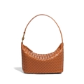 Borsa hobo in pelle intrecciata marrone con dettaglio nodo dorato e stile vintage - Marrone