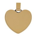 Irregular heart-shaped portable makeup mirror with light brown textured leather casing - Champagne Gold
