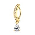 Golden belly button ring with butterfly moon motif and teardrop zircon pendant - Water Drop Style (Gold)