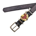 Cintura in pelle PU marrone scuro con cuore cucito giallo e fibbia in metallo per jeans - 105cm / Nero