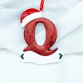 Christmas tree ornament featuring red glitter letter Q with Santa hat and DIY banner - Letter Q