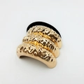 Detail of vintage gold alloy hair tie with textured metal relief and elastic band - Triple Irregular Relief (Hair Tie 9)