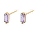 Minimalist S925 silver rectangle studs with baguette-cut purple zircon in gold plating - Gold - Purple Zirconia