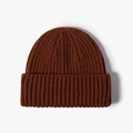 Bonnet unisexe en maille côtelée marron foncé, chapeau d'hiver chaud style rétro - Rouge rouille
