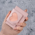 Pink heart-shaped cutout card holder made of premium lychee grain PU leather - Pink