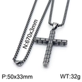 Collana da uomo con catena box in acciaio grigio scuro e pendente a croce testurizzata - Grande Dimensione (50x33mm) / Canna di fucile