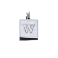 Silver square 22mm stainless steel pendant with letter W on white mother of pearl - Steel W