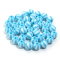 Spherical acrylic beads with blue and white vertical stripes and pre-drilled holes - Sky Blue