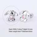 Silver rabbit cartilage stud earring with a pink heart zircon and detailed dimensions - B03307b Silver Pink Zircon Rabbit 7#