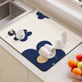 Absorbent kitchen counter drying mat with navy blue floral design on cream background - Dawn Smoky Blue