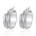 Polished silver double-row stainless steel wide hoop earrings with hinged closure - Double-sided Round 8MM*16MM / Steel