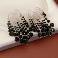 Détail de boucles d'oreilles pampilles en argent avec perles de verre noir à facettes - Noir
