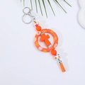 DIY orange silicone cross car pendant with colorful beads and matching tassel detail - Orange Floral