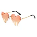 Chic gold-framed tear-drop heart sunglasses with orange gradient melting lenses - Pink Yellow Gradient