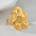 Exaggerated gold blooming flower ring with radial textures on white stone base - R756 Ring (Statement Large Flower)