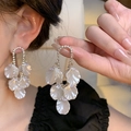 Elegant gold-tone arch earrings with white shell petals and sparkling rhinestones - A1804 Gold