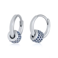 Silver-plated hoop earrings featuring a rotating cylinder pendant with blue zircon stones - Royal Blue and Silver