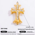 Gold stainless steel cross pendant with zircon stones and Mary portrait engraving - Large Gold Rhinestone Cross (PJ91396B)