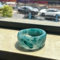 Irregular resin bangle in green and white marble pattern with a wide, polished design - Inner Diameter 67.2mm / Weight 67g / Blue White Marble