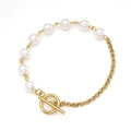 Elegante bracciale di perle con chiusura OT placcato oro dal design chic minimalista - Bracciale in perle con giunzione Oro
