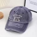 Retro washed NYC embroidered baseball cap with distressed details and vintage street style - Light Purple