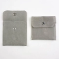 Premium light grey suede jewelry pouches with secure silver metal snap button closures - 8x8cm / Grey Flannel Bag