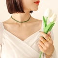 French vintage 18k gold plated jewelry set with green zircon necklace and bracelet - Green Zircon Necklace-37cm