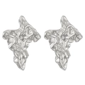 Irregular hammered square stud earrings in silver finish with liquid metal texture - Irregular Pleated Style Silver (N-496)