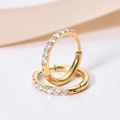 Elegant gold titanium hoop earrings with pavé set crystals and hinged closure - 14mm / Gold