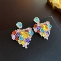 Colorful heart-shaped stud earrings with multi-color rhinestones on silver base - 51# Silver Pin - Colorful Heart Teardrop