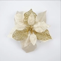 Artificial champagne gold poinsettia flower with glitter mesh petals for Christmas tree - Style C Gold