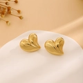 Chic 3D heart-shaped gold earrings with a polished mirror finish and metallic texture - E6204-11-Mirror 3D Heart