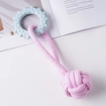 Hundespielzeug-Set mit rosa geflochtenem Baumwollball und hellblauem Silikonring - Stachelring mit Baumwollseilball / 23cm (Nr.1) / Rosa und Blau