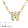 14K gold plated stainless steel letter W necklace with sparkling cubic zirconia inlay - Letter W / Gold