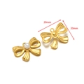 Gold stainless steel bow pendant with white pearl and measurements in 28mm by 20mm size - 28*20mm Pearl Bow 2.2mm Single Hole / Gold