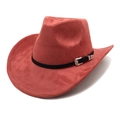 Détail d'un chapeau de cowboy en daim avec boucle argentée gravée sur le ruban de cuir - M(56-58cm) / Couleur caramel