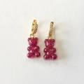 Pink glitter gummy bear earrings with gold rhinestone hoops for Y2K fashion style - Glitter Star Purple