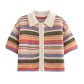 Colorful striped crochet knit polo cardigan with short sleeves and buttons for women - S / Tops / Red Striped Top