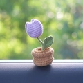 Handmade crochet purple tulip mini potted plant ornament for car dashboard decoration - Tulip Potted