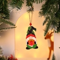 Wooden Christmas gnome ornament with green plaid hat holding a red gift box - Style 6 (Green Plaid Hat Gnome)