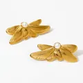 Elegant gold butterfly wing earrings with white pearl accent in polished stainless steel - Gold (KDE2483)