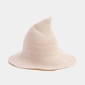 Detail of light beige knitted fabric texture on pointed brimmed Halloween witch hat - Beige