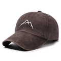 Vintage washed dark brown baseball cap with white mountain peak embroidery - Adjustable / Coffee