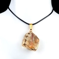 Irregular natural citrine stone necklace with gold-plated edges on black woven cord - Citrine