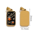Pendentif tarot rectangulaire en émail noir doré montrant les vues avant et arrière - Étoile Orange Noir