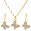 Golden jewelry set with butterfly pendant necklace and earrings encrusted with rhinestones - Gold Butterfly Style (G-606)